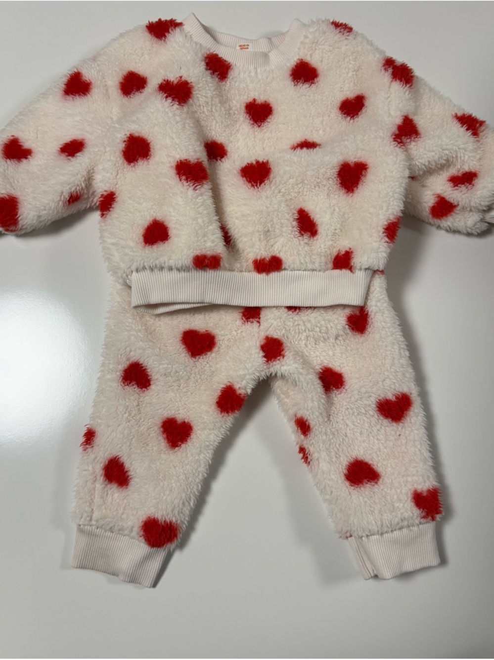 Cat & Jack Cream Fuzzy Heart Matching Set with Red Hearts